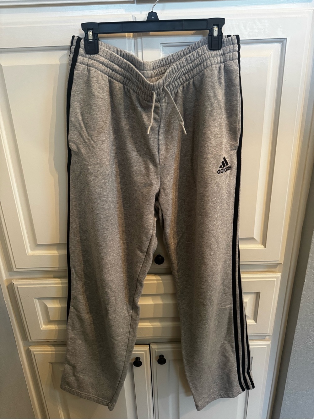 Adidas Gray Track Pants with Black Stripes